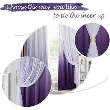 PONY DANCE Living Room Curtains - Blackout Curtains Grey Ombre With White Sheer Overlay Thermal Insulated Mix & Match For Home Decoration With Tie Ropes, W52 X L84 Inch, 2 Panels-FUNALING - 紫色 - 查看 3
