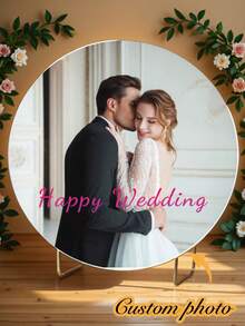 1pc Customized Birthday Wedding Party Round Photography Backdrop Cover, Personalized Photo Text Background, With Elastic Band, Custom Color And Size, Polyester Decoration Photography Prop, Studio Background Wall, Personalized Gift, Spandex Fabric - Multicolor - View 6