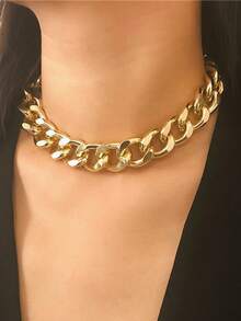 1pc Women's Punk Style Chunky Metal Chain Necklace, Minimalist European And American Design - Yellow Gold - View 1