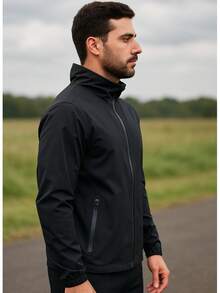 Men's Waterproof Windbreaker Jacket With Removable Hood In Black For Gym Or Running - Black - View 5
