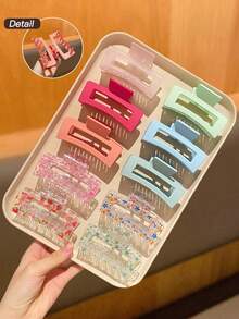 10pcs Women's Colorful, Soft & Slouchy, Minimalist Versatile Solid Square Hair Clips, Suitable For Daily Wear And Parties, Recommended As Gift Hair Accessories Vacay Beach Claw Clips - Multicolor - View 5