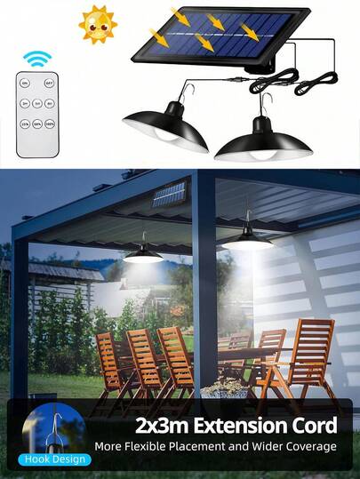 1/2pcs Solar Powered Outdoor Hanging Lights With Timer Remote Control, Waterproof LED Lamps For Patio, Garage, Gazebo, Villa, Balcony, No Wiring, No Electricity Cost, Instant Installation