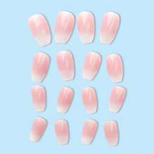 24pcs Short Coffin Press-On Nails – Jelly Pink Ombre Fake Nails For Women & Girls, DIY Manicure Kit - Màu Hồng baby - Xem 2