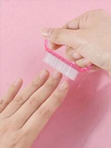 指甲清洁刷，用于清洁指甲，钩针编织刷头，符合人体工学的粉色手柄，小型除尘刷，去除指甲灰尘，塑料清洁刷，美甲沙龙清洁工具，除尘小刷，非常适合美甲和足疗，高效清洁手指和指甲，无异味