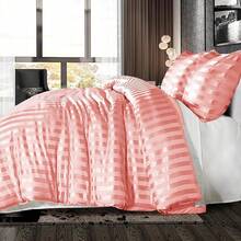 Whale Flotilla 3-Piece Reversible Silky Soft Comforter Set, Luxury Stripe Satin Comforters Full Size Bedding Set With 2 Satin Pillowcases, Lightweight Duvet Set All Seasons, Brown