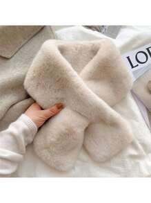 女士加厚抓绒围巾，冬季保暖，纯色抓绒围脖，可爱毛绒围巾，适合女孩、学生和成人，不掉毛，交叉式保暖围巾，颈部和领口保暖围巾