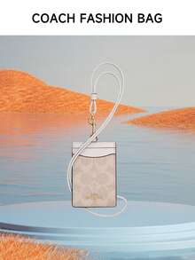 Coach 女士垂直证件卡夹皮革信用卡夹，适用于女士，带透明证件窗口，女士双信用卡槽证件夹，带颈绳，CZ285 IMXDM - Chalk - 查看 7