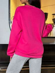 女士圆领抓绒卫衣，运动风，饰以狂野图案，适合派对、运动、户外休闲、秋冬季穿着。 - 玫紅色 - 查看 2