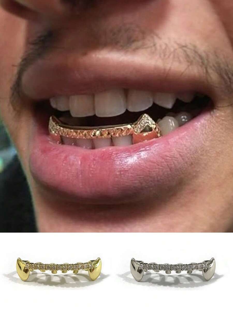 1pc Hip Hop Gold & Silver Cool Fang Tooth Unisex Suitable For Halloween, Christmas, Valentine's Day, Birthday Party, Daily Wear - Multicolor - View 1