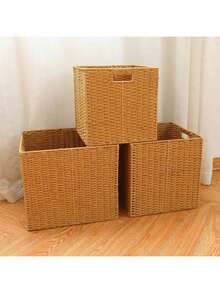 1pc Handmade Paper Rope Woven Storage Basket, Foldable Organizer Box For Shelves, Decoration, Multi-Purpose Non-Waterproof Storage For Clothes, Snacks, Toys, Etc. - Multicolor - View 3