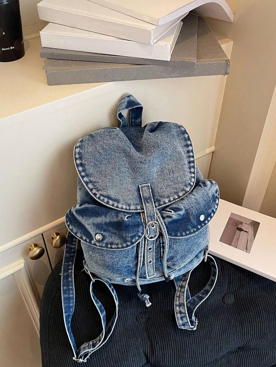 时尚牛仔背包，多功能休闲背包，适合旅行、上学和日常使用 - 藍色 - 查看 1