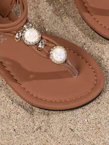 2025 New Bohemian Style Children Sandals, Bright Leather Sandals In Yellow And Pink, Fashion Design, Beach Sandals, Suitable For High School And College Students - Coffee Brown - View 6