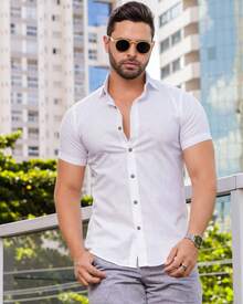 Men's Linen Priest Collar Shirt - White - View 2