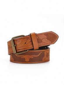 1 条西式男士带扣 PU 皮带（含打孔器）休闲、商务、男朋友丈夫父亲爸爸男士礼物、日常穿着、时尚、青少年、户外、度假、运动、旅行、街头、波西米亚风、复古 - 壓花針扣 - 查看 15