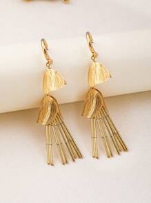 1 Pair Minimalist Tassel Stainless Steel Alloy Long Earrings, Fashionable & Versatile For Daily Wear