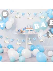 15pcs/Set Silly Goose Birthday Banner And Bow Silly Goose Party Decoration, Farm Animal Baby Shower, Birthday, Party, Gender Revealing Decoration Banner(Blue)