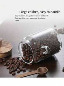 3 件套玻璃咖啡罐套装，玻璃食品储存罐带木盖和勺子，400ml/600ml/900ml 适用于食品、坚果、糖果、香料密封容器