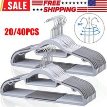 Clothes Hangers Plastic Premium 20/40-Piece With Non-Slip Pads - Durable & Elegant Closet Organizers For Shirts Everyday Standard Use Laundry Home And Wardrobe Enhancement 360 Degree Swivel Hook - 灰色 - 查看 1