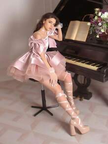 Elegant Pink Bow Decor Short Dress, Teen Girl Dresses For Wedding, Prom, Graduation, Birthday Party, Christmas