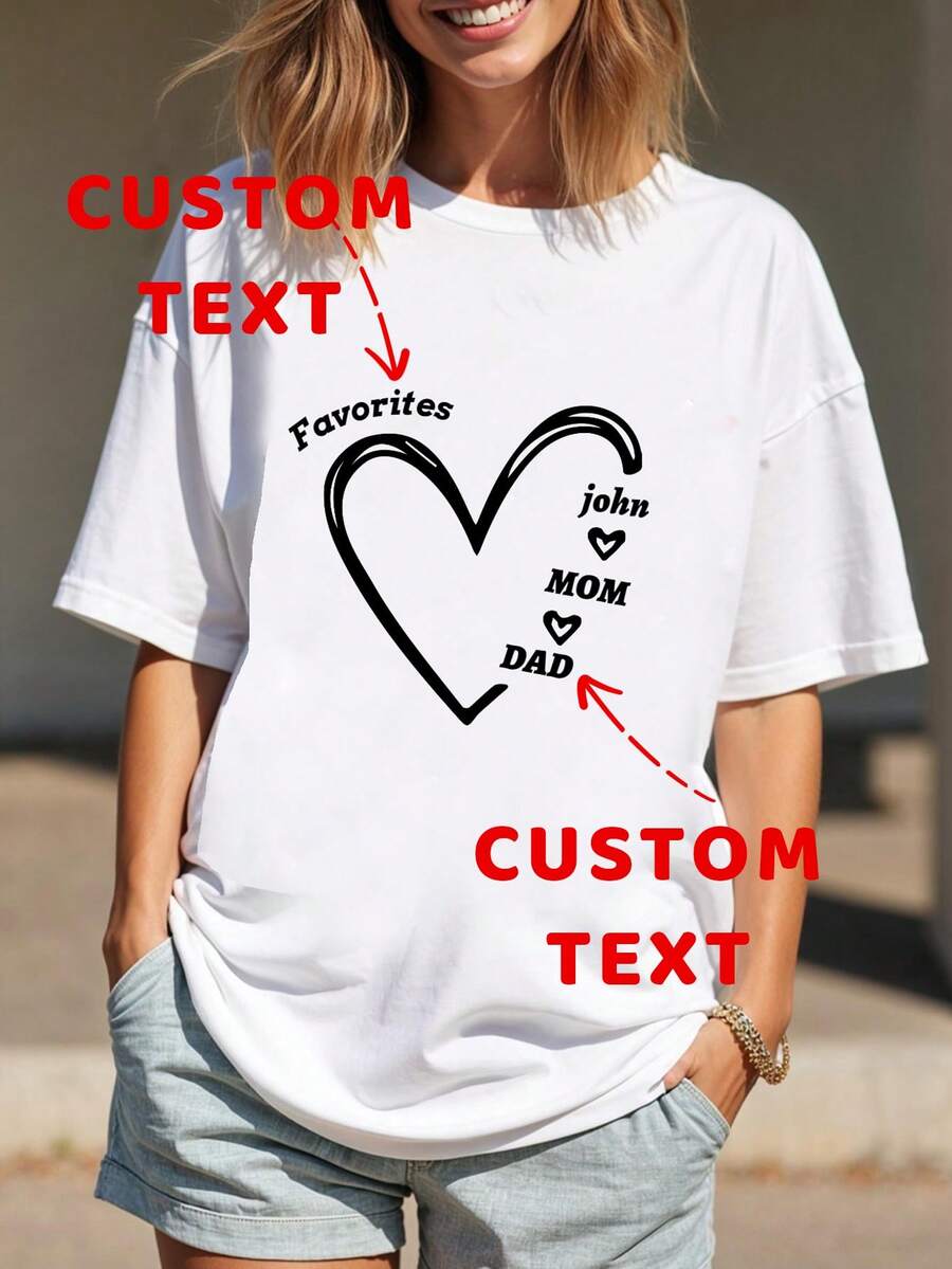 Customized Women's Comfortable Cotton Short-Sleeved T-Shirts - Add Your Text, Design Your Own Personalized Printed T-Shirts As Gifts For Girlfriends, Couple Dating Shirts, Etc., Suitable For Anniversaries, Valentine's Day, Mother's Day, Birthdays, Holidays, Etc. Comfortable And Casual, Custom Couple Shirts, Women's Tops, Custom Graphic Tops, Women's Short-Sleeved T-Shirts, Halloween Gifts, Unique Gifts, Thoughtful Gifts - 白色 - 查看 1