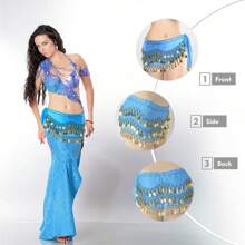 Belly Dance Hip Scarf With 128 Gold Coins, Belly Dancer Belt Scarf Skirt For Women