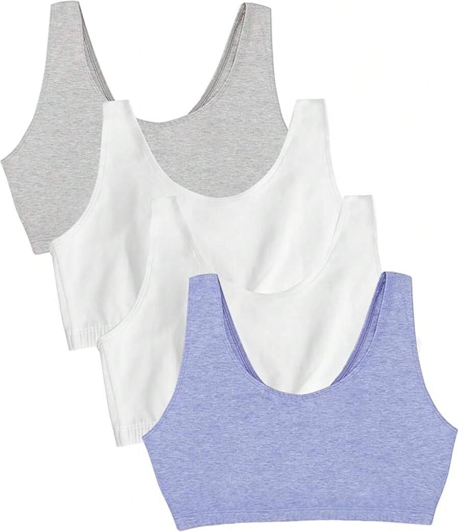 Women's Built Tank Style Sports Bra Value Pack Push Up Bras - 麻灰色/白色/白色/藍色 Hthr - 查看 1