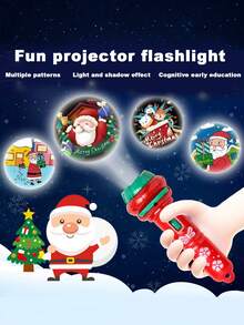 Dziecięca latarka z projektorem i lampką świąteczną – wzór Świętego Mikołaja/płatka śniegu, latarka projekcyjna LED, idealna jako prezent i dekoracja świąteczna (latarka, slajd projekcyjny, kolor i styl losowy)