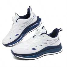 Men's Lightweight Sports Running Shoes, Outdoor Casual Shoes, Fashion & Comfortable Breathable, Suitable For All Seasons: White & Navy Blue, Black Teenagers' Rotary Button Thick Sole Shock-Absorbing Comfortable Outdoor Sports Shoes