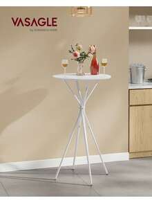 Bar Table, Round Cocktail Table, High Pub Table, 60 X 60 X 105 Cm, Metal Frame, Kitchen, Home Bar, Living Room, Modern Style, Cloud White And Matte White - White - View 2