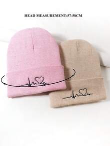 2pcs ECG Embroidered Knit Beanies, Suitable For Everyday Wear - Pink Black - View 11