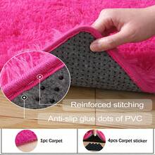 Alfombra peluda ultrasuave para sala de estar y dormitorio, extragrande, con base de goma antideslizante y 4 almohadillas autoadhesivas, 100 % poliéster, bordes cosidos resistentes, ideal como regalo de Navidad. - Rosa Fucsia - Ver 9