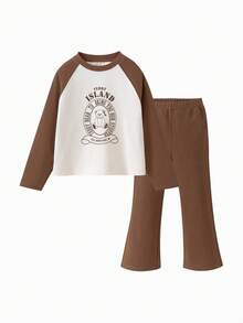 mini bala Teddy Bear Collab Girls Breathable Long Sleeve Bell Pants Set