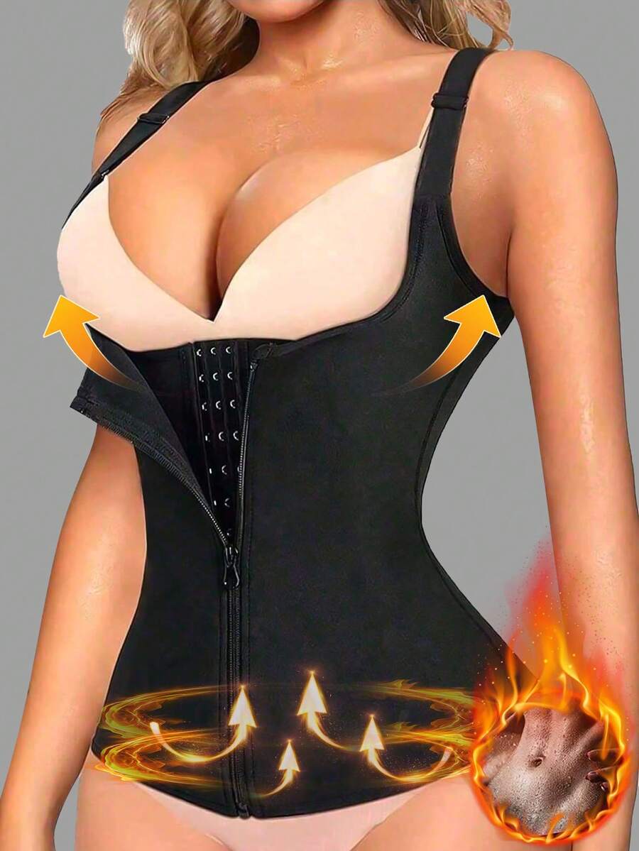 1pc Sports Waist Trainer Corset With Zipper, Body Shaper Vest Tummy Control Shapewear - Black - View 1