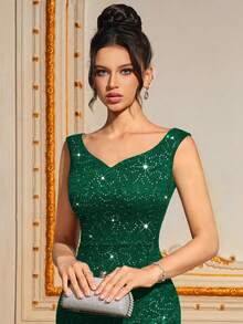 MIUSOL Sweetheart Neck Contrast Sequin Lace Mesh Mermaid Hem Evening Party Fitted Long Dress, Elegant Formal Prom Gown, For Wedding Guest, Graduation, Dinner