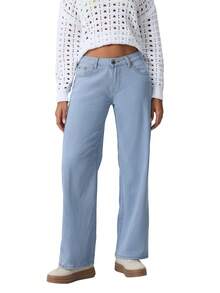 Women Wide Leg Jeans Low Rise Baggy Straight Leg Jeans Loose Boyfriend Jeans Casual Denim Pants Y2k Streetwear - 淺藍色 - 查看 4