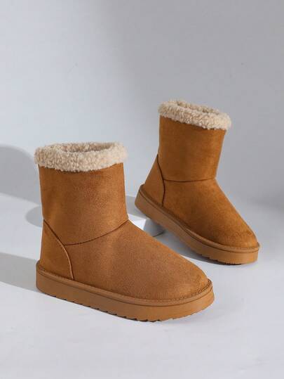 冬季保暖平底踝靴/雪地靴，适合青少年。二合一踝靴，毛边装饰，绒面革材质，男女童休闲靴。