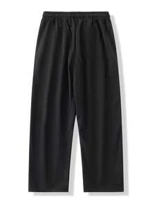 男士薄款雪纺直筒裤夏季凉爽干爽透气印花宽松休闲长裤秋季 - 黑色 - 查看 2