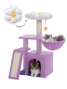 PAWZ Road Cat Tree For Indoor Cats, 31.5'' Small Flower Cat Tower Condo With Sisal Scratching Ramp, Cozy Hammock And Removable Flower Cat Bed Perch For Kittens - Purple - View 2