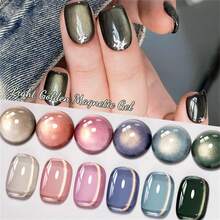 6支装 7毫升 金色玻璃猫咪磁性凝胶指甲油，朋克风美甲，透明水光美甲凝胶，金色闪粉，可卸UV/LED凝胶美甲用品 - 彩色 - 查看 4