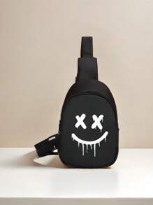 1 Brand New Cute Simple And Fashionable Mini Expression Print Waist Bag, Suitable For Back To School Season. Nylon Material Zipper Design, Lighter, A Variety Of Styles To Choose From, Very Suitable For Teenagers To Go To School, Daily Travel, Shopping, Travel And Vacation, Etc. - Black - View 14