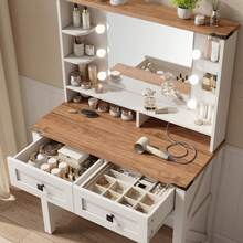 EnHomee Vanity Desk With Mirror And Lights,31 Inch Make Up Vanity With Charging Station,Dressing Table Makeup Desk With 2 Drawers,3 Color Modes Adjustable Brightness - 白色 - 查看 2