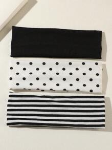 3pcs Black & White Polka Dot + Striped Elastic Sweatband, Suitable For Daily Life, Yoga, Workout, Travel, Women Hair Accessories Headbands For Women Fashion Head Wrap, School Stuff, College Autumn Accessories Women Hair Band Fall Winter For Vacation Outfits Woman Elegant Scarf Women Bandana Soft Headwrap