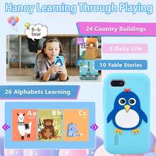 Mini Lern-Handy Spielzeug mit 32GB Karte, 2,8" Touchscreen mit süßer Pinguin Silikonhülle, Dual-Selfie-Kameras + Musikplayer, 10 Fabeln & 26 Buchstaben Lernen, perfektes Halloween & Weihnachtsgeschenk für Jungen Mädchen 3-12 Jahre