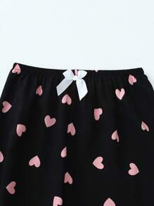 女士长袖上衣长裤睡衣套装，满版爱心印花，秋冬服装