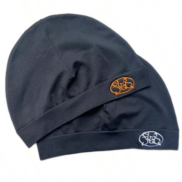 1 pieza Gorro de punto unicolor de calle de nailon casual bordado, sombrero de Knit unisex para todas las estaciones para deportes al aire libre y uso casual