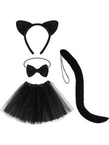 女士猫耳猫尾套装 - 黑猫服装配饰套件（3 件）| 万圣节角色扮演、派对礼品、性感猫女造型 | 包含毛茸茸的耳朵、仿尾巴和铃铛颈链 | 成人装扮 - 黑色 - 查看 8