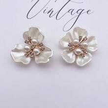 10/5pcs Pearl & Rhinestone Flower Decor Buttons, DIY Craft Accessories For Dress, Hat