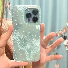 Funda para teléfono con degradado. Funda suave. Funda protectora resistente a caídas con diseño coreano Y2K para los modelos 16, 15, 14, 13, 12 y 11 Pro Plus con efecto glaciar. - azul claro - Ver 2
