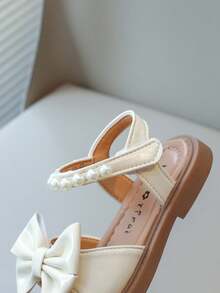 2025 New Pearl Non-Slip Soft Bottom Open Toe Girls Flat Princess Shoes With Hook And Loop, Beige