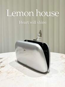 1 件银色优雅复古反光 PU 金属叶扣晚宴手拿包，适合宴会、婚礼等正式场合 - 銀色 - 查看 7